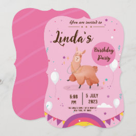 niedlicher Rosa Lama Einladung zum Geburtstag