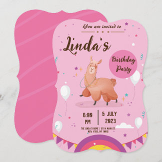 niedlicher Rosa Lama Einladung zum Geburtstag