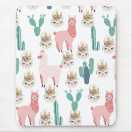 Niedlicher rosa Lama und grüner Kakteen Mousepad