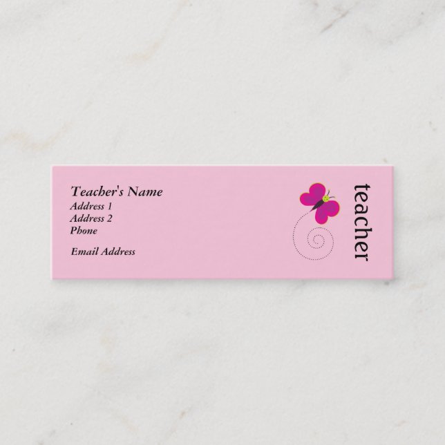 Niedlicher rosa Lehrer-persönliche Karten (Vorderseite)