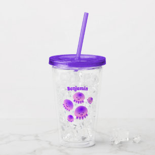 Niedlicher Rosa lila Quallenfisch Kawaii Cartoon Acryltrinkbecher