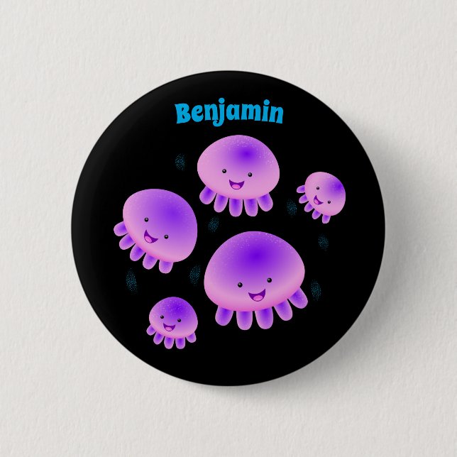 Niedlicher Rosa lila Quallenfisch Kawaii Cartoon Button (Vorderseite)