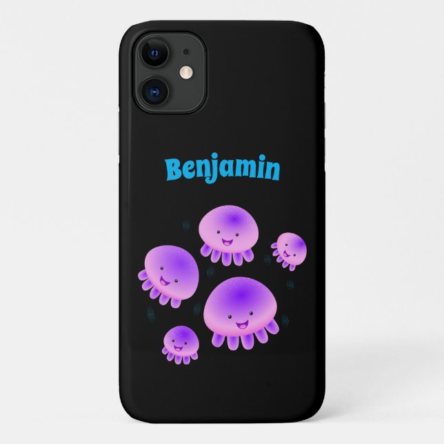 Niedlicher Rosa lila Quallenfisch Kawaii Cartoon Case-Mate iPhone Hülle (Rückseite)