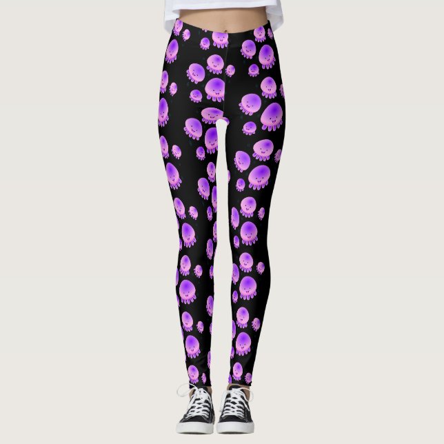 Niedlicher Rosa lila Quallenfisch Kawaii Cartoon Leggings (Vorderseite)