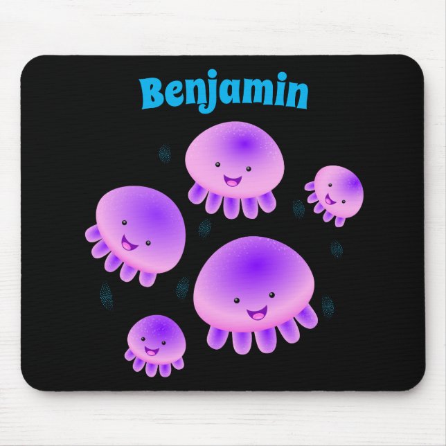 Niedlicher Rosa lila Quallenfisch Kawaii Cartoon Mousepad (Vorne)