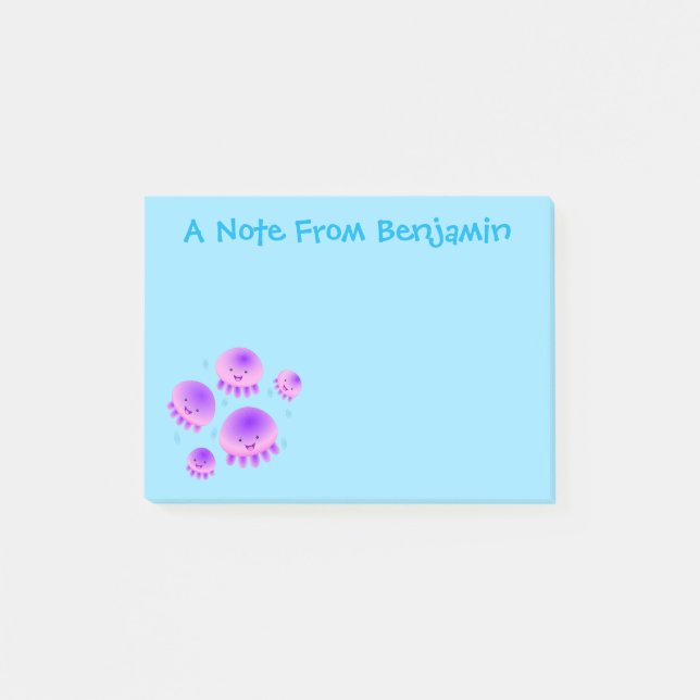 Niedlicher Rosa lila Quallenfisch Kawaii Cartoon Post-it Klebezettel (Vorderseite)