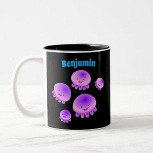 Niedlicher Rosa lila Quallenfisch Kawaii Cartoon Zweifarbige Tasse