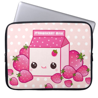 Niedlicher rosa Milchkarton mit kawaii Erdbeeren Laptopschutzhülle