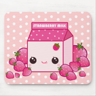 Niedlicher rosa Milchkarton mit kawaii Erdbeeren Mousepad
