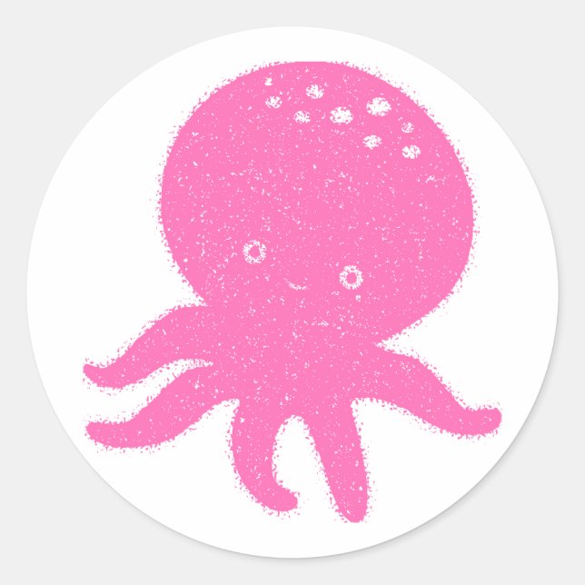 Niedlicher rosa Oktopus Alte Schrift Runder Aufkleber (Vorderseite)