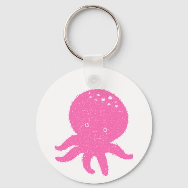 Niedlicher rosa Oktopus Alte Schrift Schlüsselanhänger (Vorderseite)