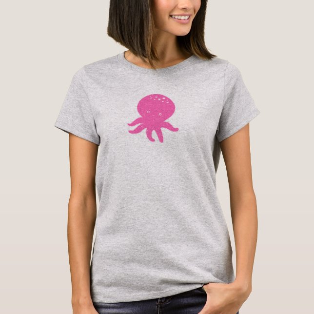 Niedlicher rosa Oktopus Alte Schrift T-Shirt (Vorderseite)