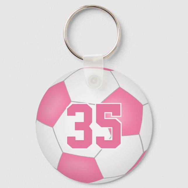 niedlicher, rosa personalisierter Fußball-Schlüsse Schlüsselanhänger (Vorderseite)