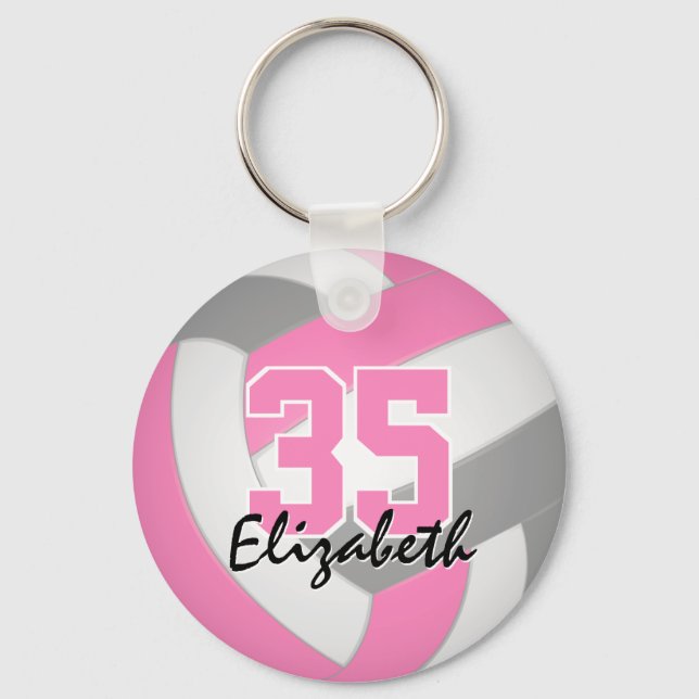 niedlicher rosa, personalisierter Volleyball-Schlü Schlüsselanhänger (Vorderseite)