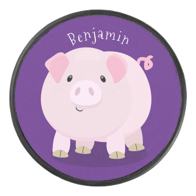 Niedlicher Rosa-Pot-Cartoon Eishockey Puck (Vorderseite)