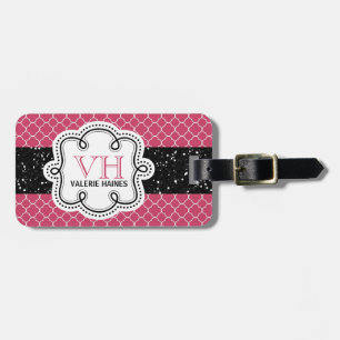 Niedlicher rosa Quatrefoil und Imitat-Glitzer Gepäckanhänger