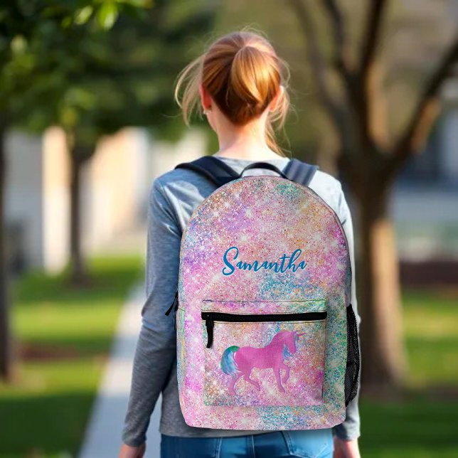 Niedlicher Rosa Regenbogen Einhorn Glitzer Bedruckter Rucksack (Von Creator hochgeladen)