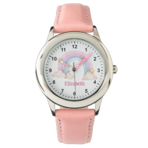 Niedlicher Rosa Regenbogen und die erste Armbanduh Armbanduhr