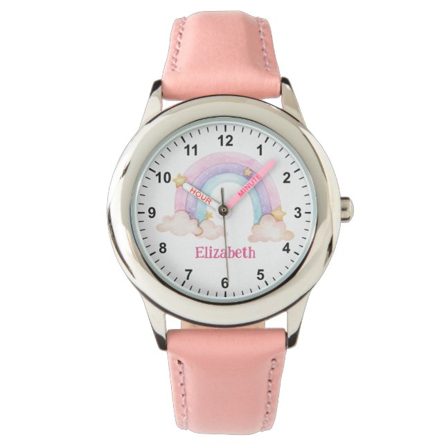 Niedlicher Rosa Regenbogen und die erste Armbanduh Armbanduhr (Vorderseite)