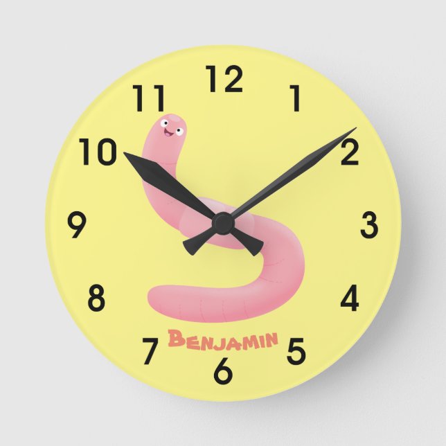 Niedlicher Rosa-Regenwurm-Cartoon Runde Wanduhr (Vorderseite)