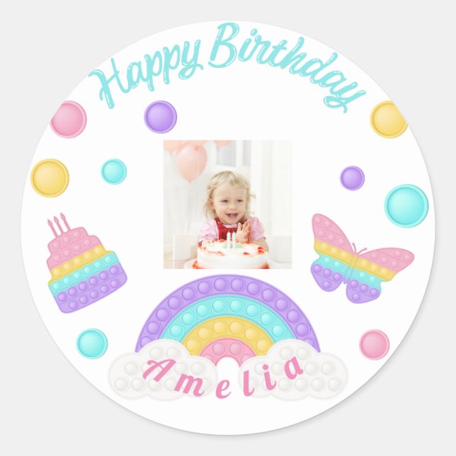 niedlicher rosa Schmetterling Kuchen Brauch HAPPY  Runder Aufkleber (Vorderseite)