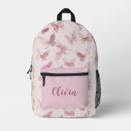 Niedlicher Rosa Schmetterling Personalisierter Nam Bedruckter Rucksack