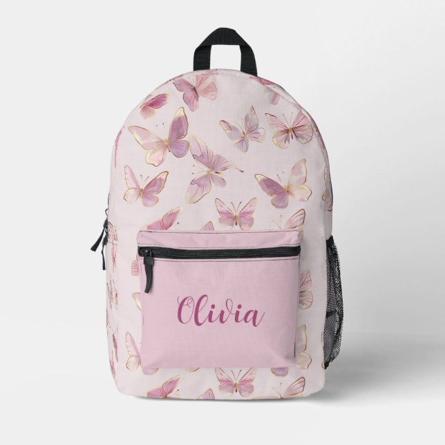 Niedlicher Rosa Schmetterling Personalisierter Nam Bedruckter Rucksack (Vorderseite)