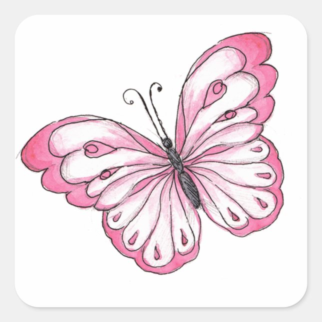 Niedlicher, rosa Schmetterling Quadratischer Aufkleber (Vorderseite)