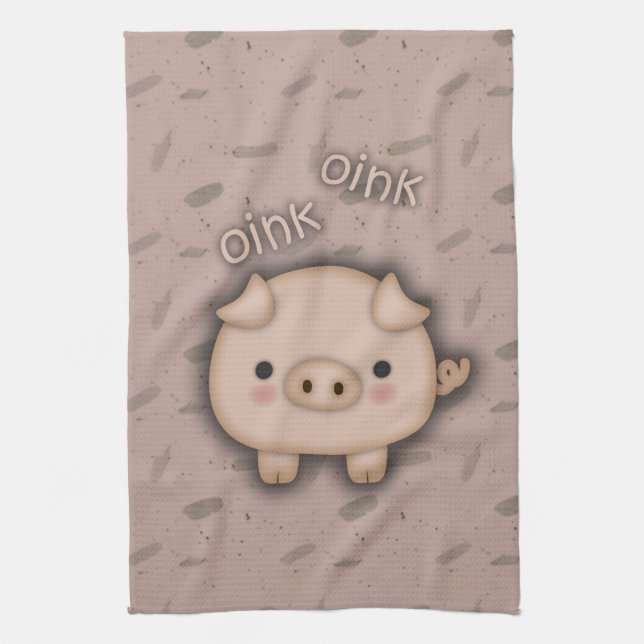 Niedlicher rosa Schwein-Oink rosa Hintergrund Geschirrtuch (Vertikal)