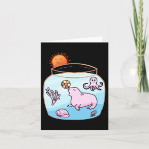 Niedlicher rosa Seehund spielt Ball Fischaquarium  Karte
