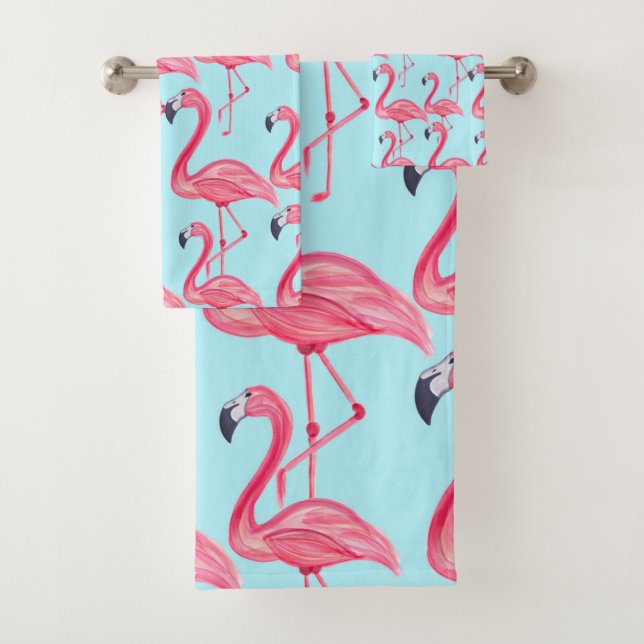 Niedlicher rosa Sommer gemaltes Flamingo-Muster Badhandtuch Set (Insitu)