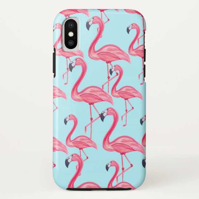 Niedlicher rosa Sommer gemaltes Flamingo-Muster Case-Mate iPhone Hülle (Rückseite)
