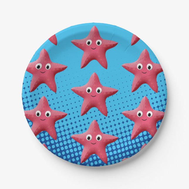 Niedlicher rosa Starfish Blauer Ozean Pappteller (Vorderseite)