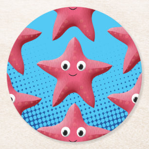 Niedlicher rosa Starfish Blauer Ozean Runder Pappuntersetzer