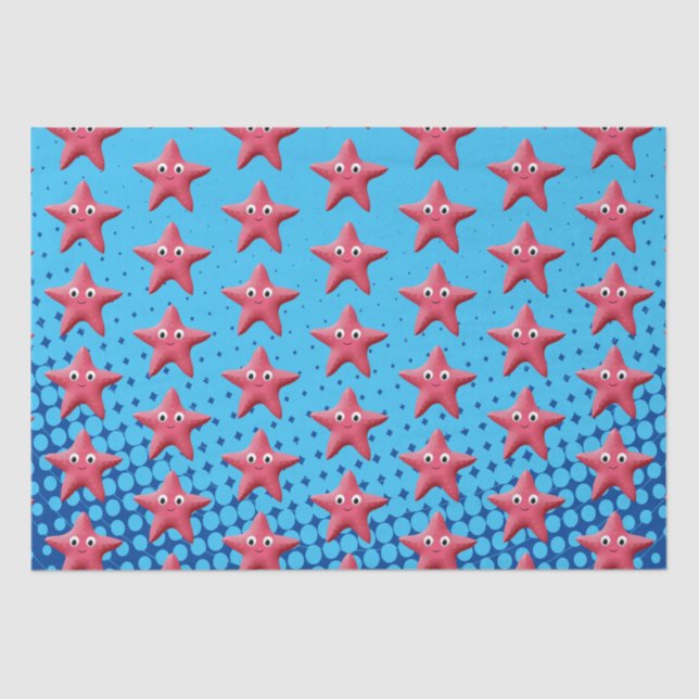 Niedlicher rosa Starfish Blauer Ozean Seidenpapier (Vorderseite)