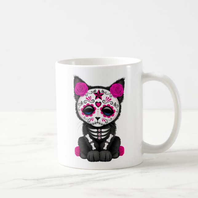Niedlicher rosa Tag der toten Kätzchen-Katze Kaffeetasse (Rechts)