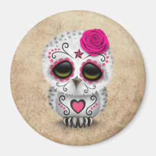 Niedlicher rosa Tag der toten Zuckerschädel-Eule Magnet