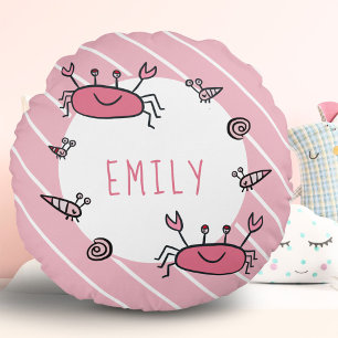 Niedlicher Rosa Taschenkrebse Tiername Rundes Kissen