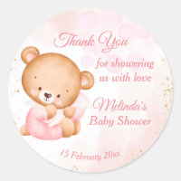 Niedlicher rosa Teddybär mit Kissen und Babydusche
