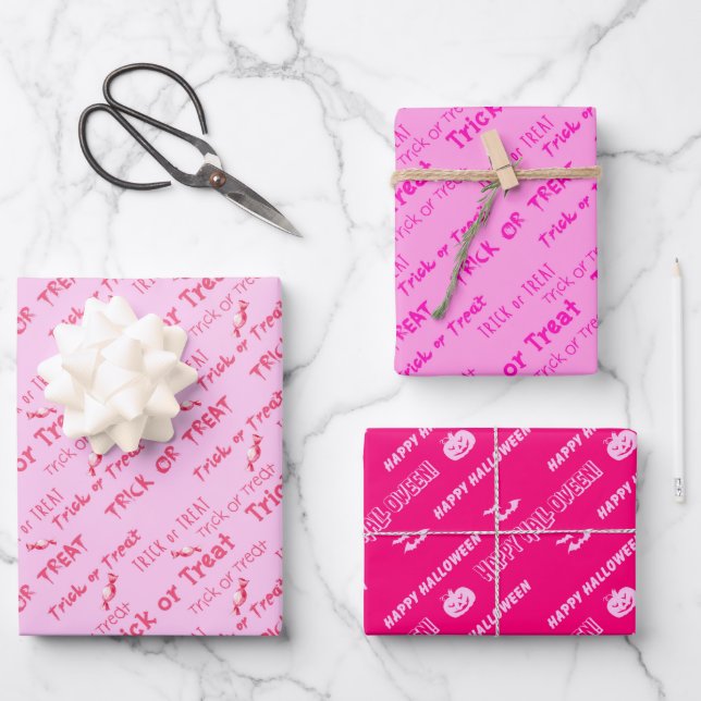 Niedlicher Rosa Trick O Leckerei Happy Halloween-G Geschenkpapier Set (Vorderseite)