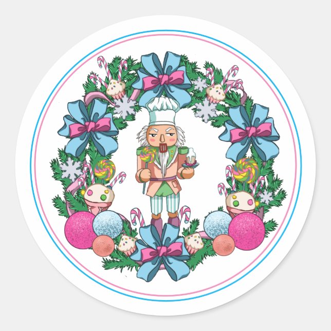 Niedlicher, rosa und blauer Weihnachtscreme Runder Aufkleber (Vorderseite)
