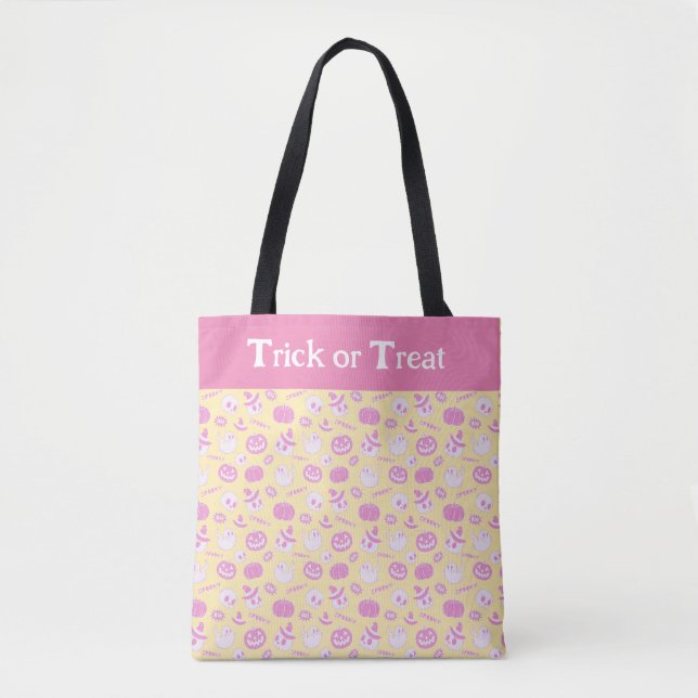 Niedlicher rosa und gelber Trick oder Treppenhaus Tasche (Vorderseite)