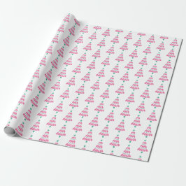 Niedlicher Rosa und grüner Weihnachtsbaum Geschenkpapier