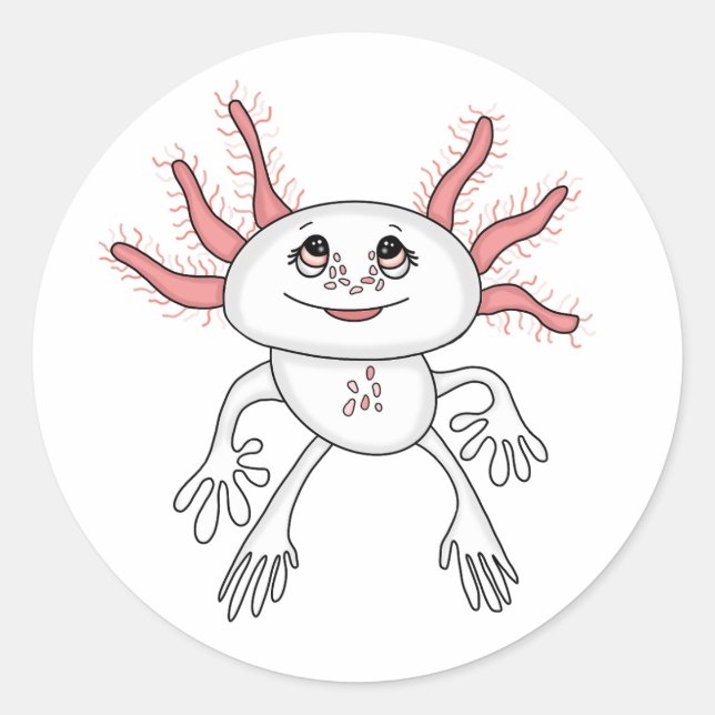 Niedlicher rosa und weißer Cartoon Axolotl Runder Aufkleber (Vorderseite)