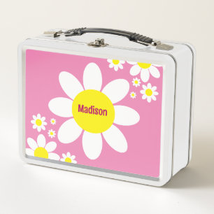 Niedlicher Rosa und Weißer Individuelle Name Metall Brotdose