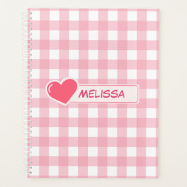 Niedlicher rosa und weißer Karo Personalisierter P Planer