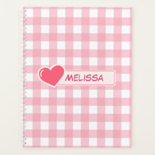Niedlicher rosa und weißer Karo Personalisierter P Planer