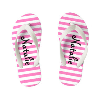 Niedlicher rosa und weißer Streifen personalisiert Kinderbadesandalen
