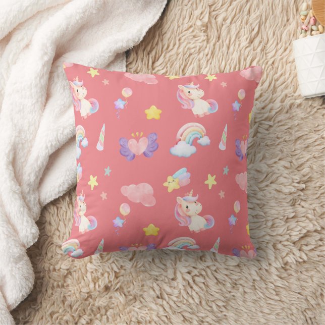 Niedlicher rosa, unicorone Regenbogenballon Muster Kissen (Decke)