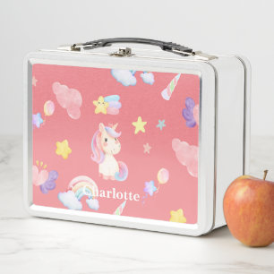 Niedlicher rosa, unicorone Regenbogenballon Muster Metall Brotdose